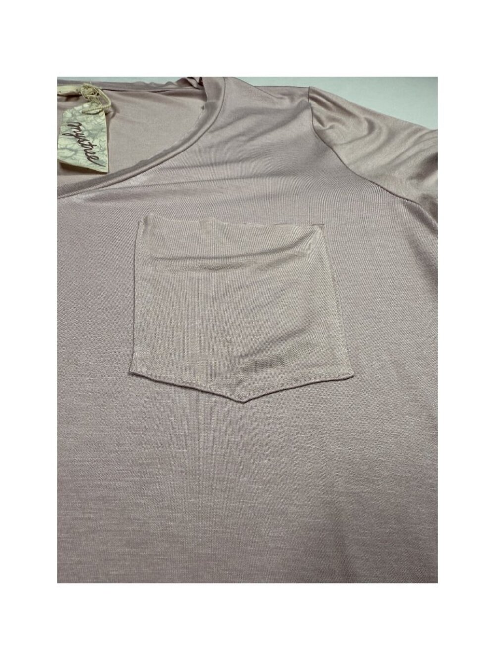 Mystree Dusty Mauve/Rose V Neck Pocket Tee Short Sleeve Relaxed Top L NWT - Picture 5 of 8